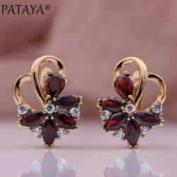 PATAYA New Pink Colorful Water Drop Natural Zircon Dangle Earrings 585 Rose Gold Color Women Fashion Jewelr Cute Metal Earrings