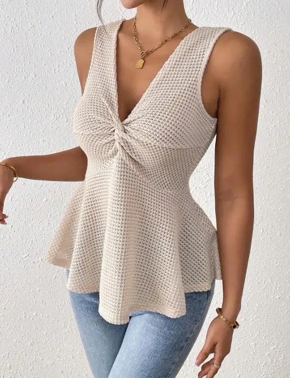 Top Women 2026 Spring Summer New Solid Color V-Neck Sleeveless Slim Fit Daily Basic Versatile Casual Vest Top