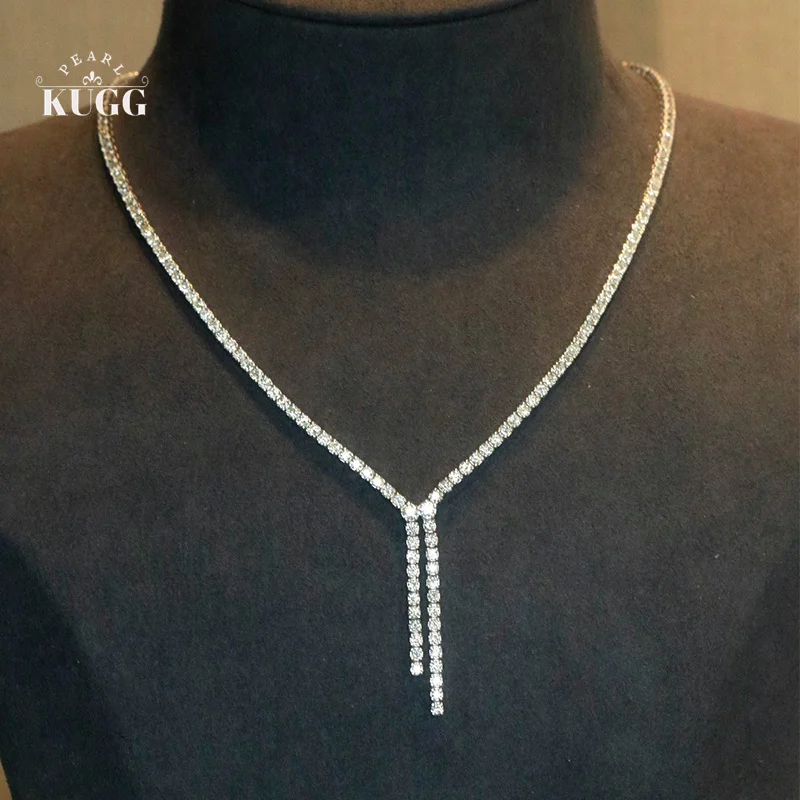 KUGG 100% 18K White Gold Necklace Luxury Simple Style 8.0carat Real Natural Diamond Necklace for Women High Party Jewelry