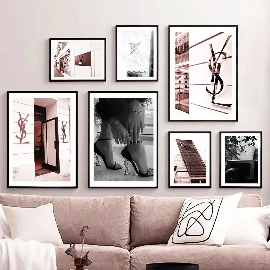 الوردي الأسود الفاخرة مخزن الشارع المشهد الحد الأدنى جدار الفن طباعة قماش اللوحة الملصقات لغرفة المعيشة ديكور المنزل الحديث #1