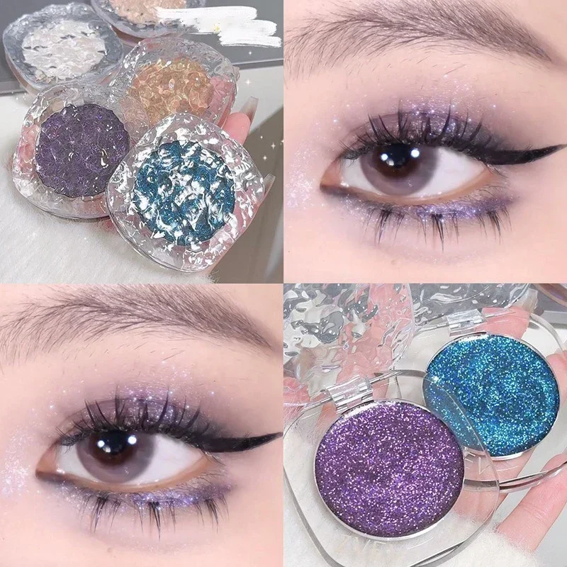 Heallor Purple Blue Shining Eyeshadow Palette Shimmer Pearl Broken Diamonds Eye Shadow Brighten Eye Clear Shine Makeup Eyeshadow