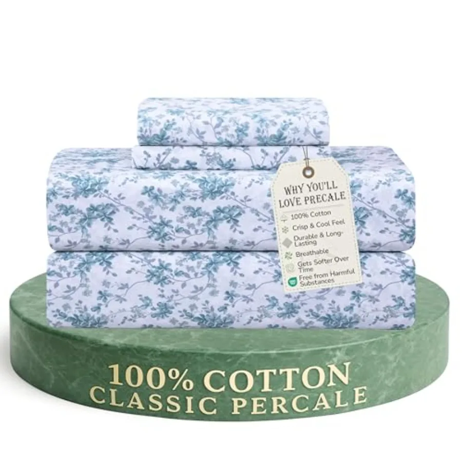 

Постельное белье из 100% хлопка Feather and Stitch Softest, 300 нитей, перкалевое плетение, глубокие карманы 16 дюймов, охлаждающие, дышащие простыни