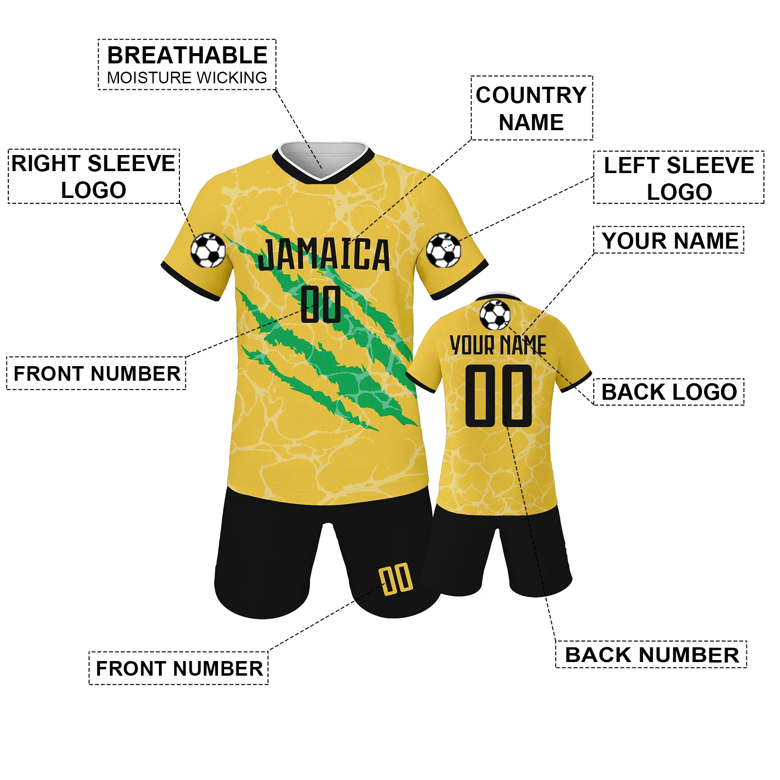 Изготовленный на заказ футбольный комплект Ямайки для детей Персонализированные молодежные футбольные майки с вашим именем и номером Подарки для любителей футбола для фанатов от 3 до 14 лет