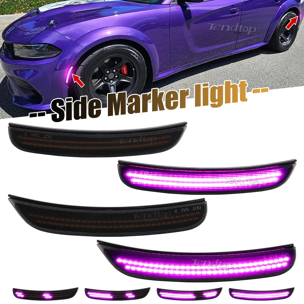 For Dodge Charger 2015 2016 2017 2018 2019 2020 2021 2022 2023 Dynmaic Pink Purple LED Car Front Rear Bumper Side Marker Light