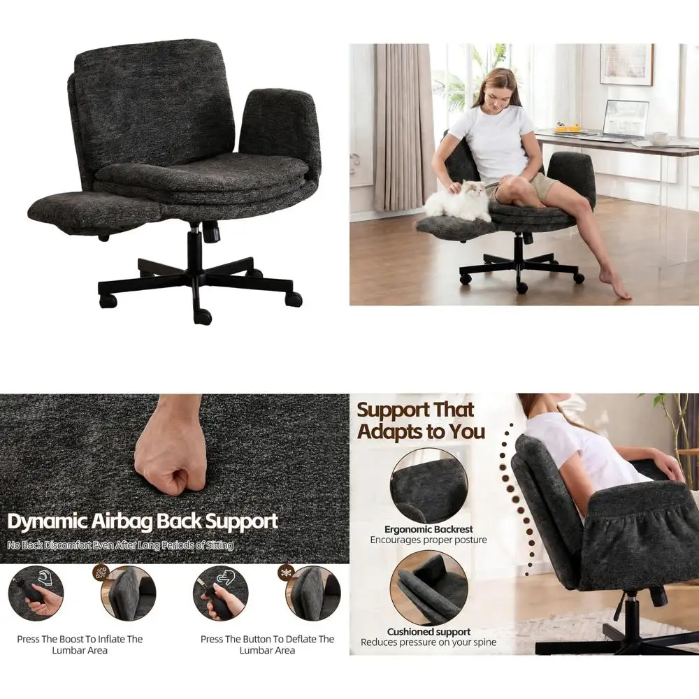 

Поворотное кресло с 5-ступенчатой регулировкой подлокотников и поддержкой спины с воздушной подушкой, эргономичное офисное кресло для дома и офиса, темно-серое