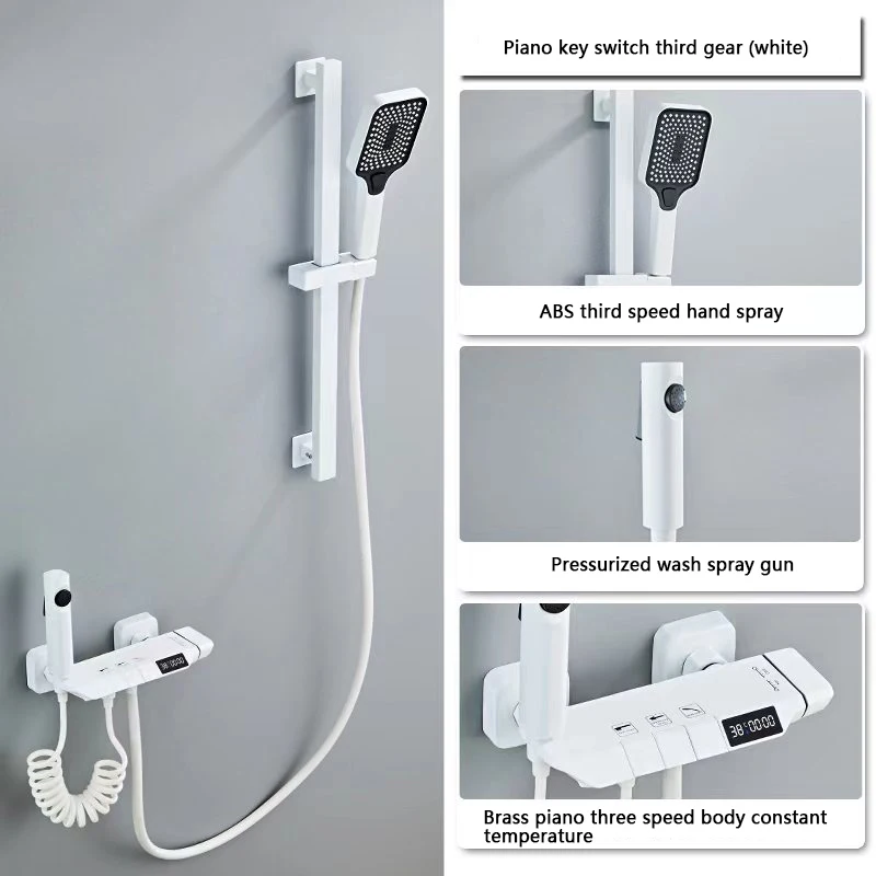 White Grey Deluxe Shower System Set Bathroom Rain Pressurized Shower Faucet Set Brass LED Digital Bathtub Shower Faucet Full Set