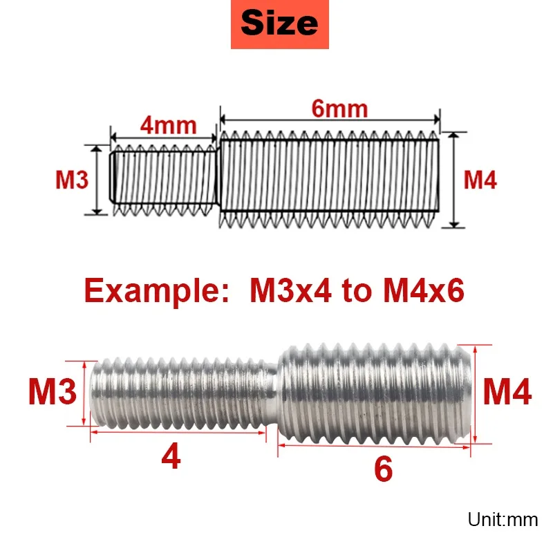 

M3 M4 M5 M6 M8~M16Change Thread Diameter External Thread Double Head Conversion Screw Size Reducer Head Bolt 304 Stainless Steel