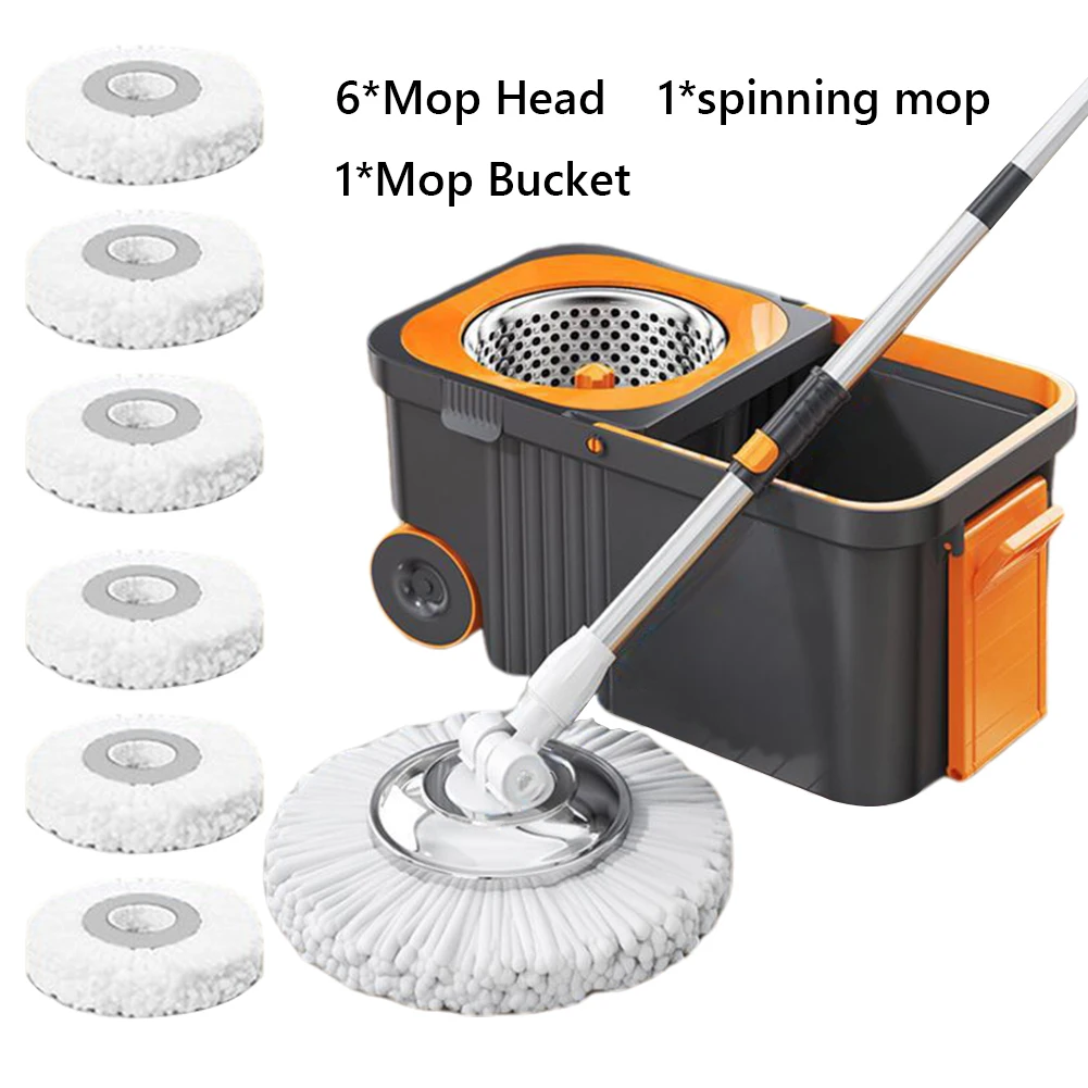 360° Cleaning Spin Mop Bucket with 6 Extra Refills Heads Household Cleaning Hand-Free Automatic Spin Mop for Home Floor Cleaning