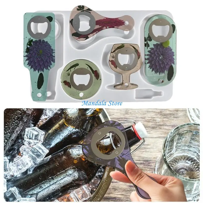 

U2JC Beer Bottle Opener Resin Mold Set for DIY Crystal Epoxy Resin Silicone Mold Dry Dried Flower Mirror Handle