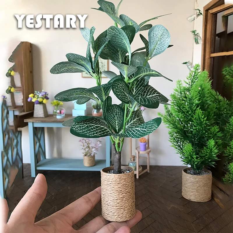 YESTARY Miniature Items For 1/6 Doll House Accessories Potted Plant Decoration DIY Toy Ob11 Fashion Woven Flower Pot Plant Model