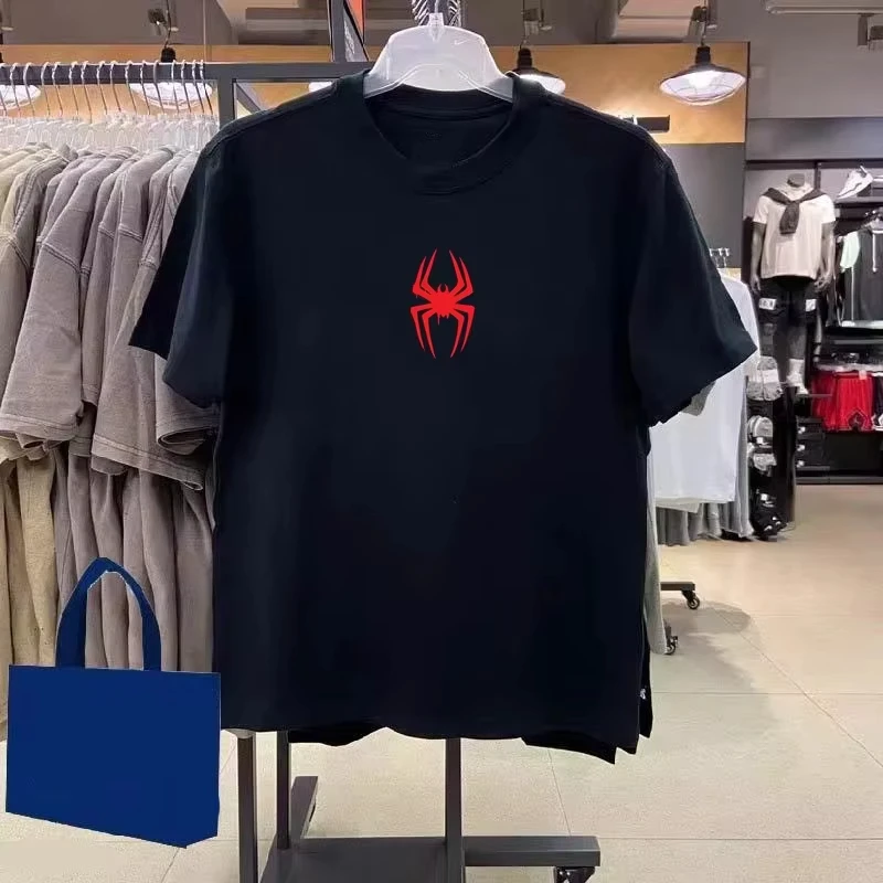 2025 New Men's and Women's Large Spider Printed T-shirt Autumn and Winter Pure Cotton Round Neck High Quality Interior T-shirt