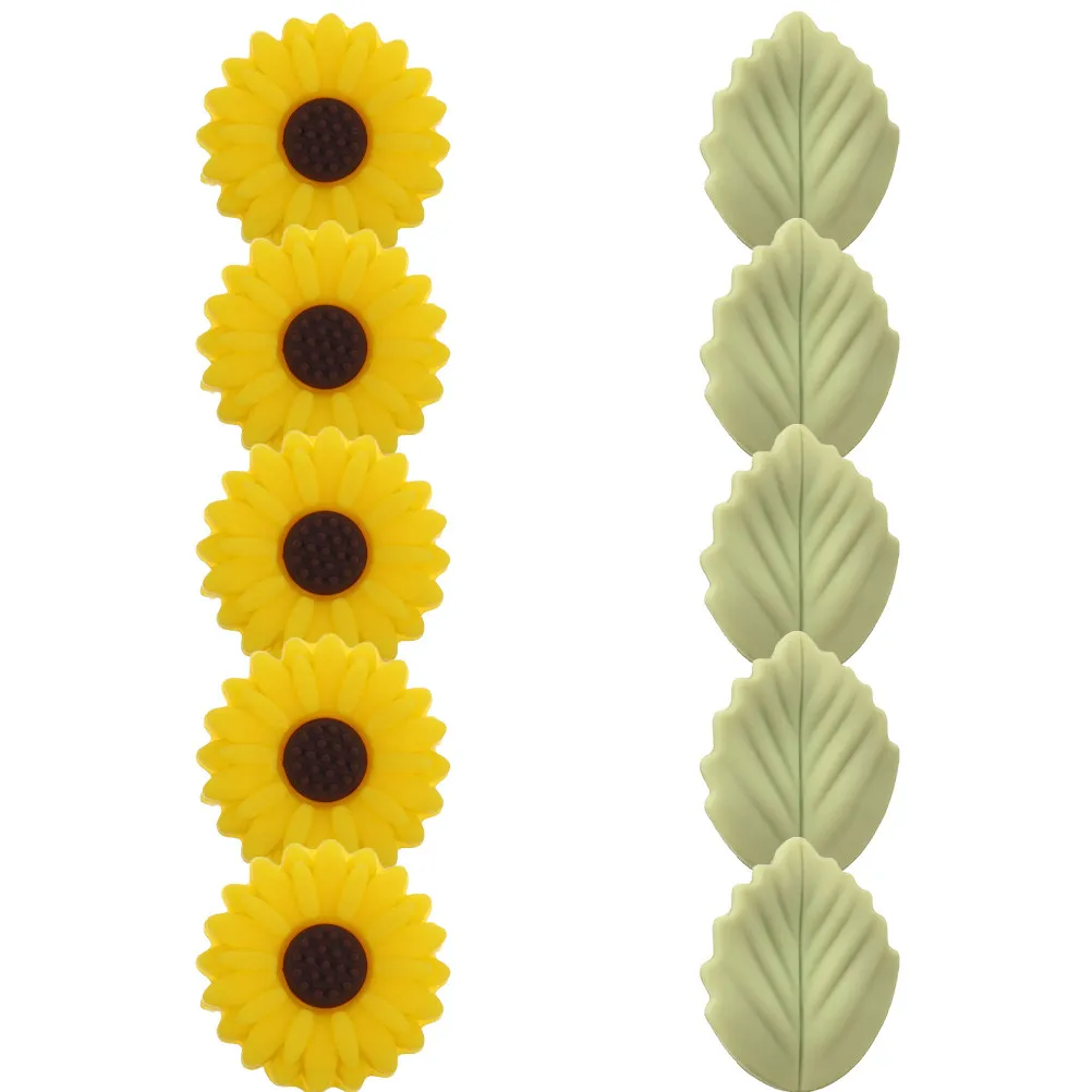 

10pcs Sunflower Silicone Flower Shaped Loose Beads Leaf For Necklace Bracelet Earring Diy Jewelry Craft Supplies Spacer Charms