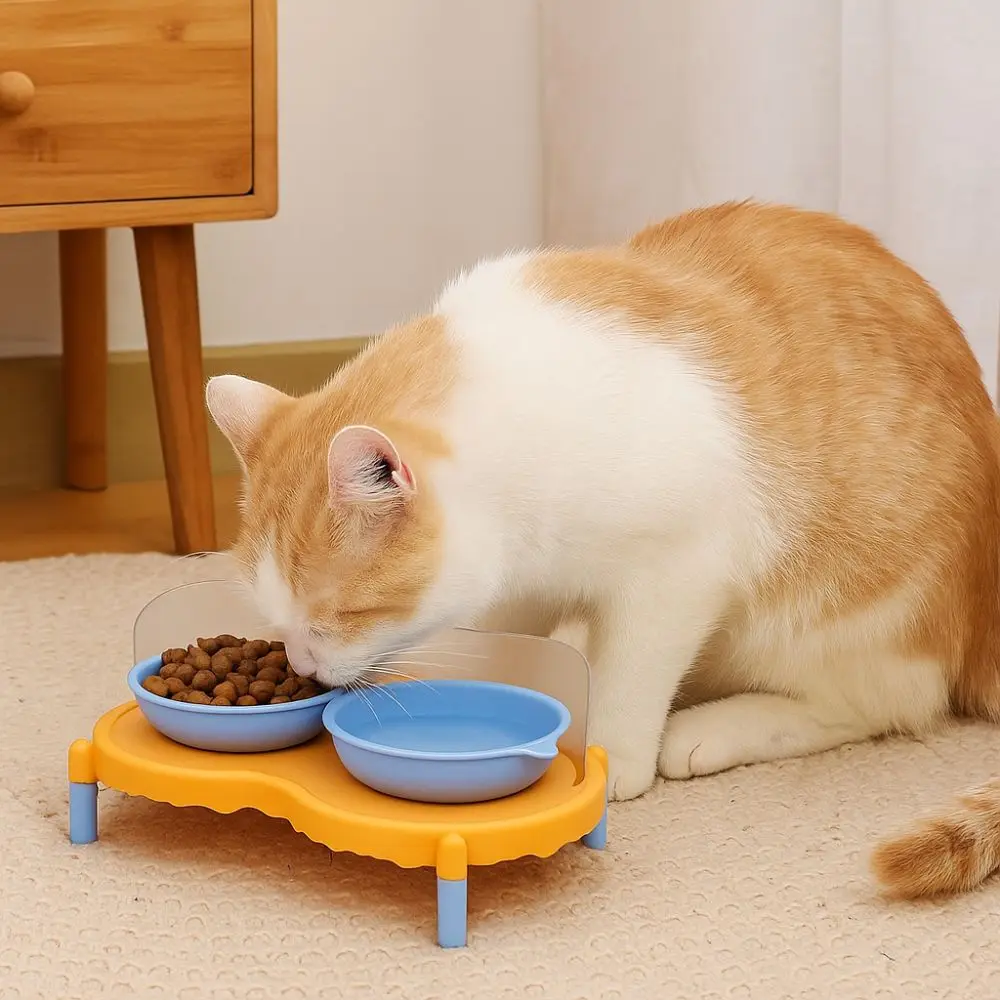 

Colorful Anti-slip Ceramic Cat Bowl High Foot Large Diameter Cat Double Bowl Stable Leak Proof Pet Feeder for Drinking Feeding