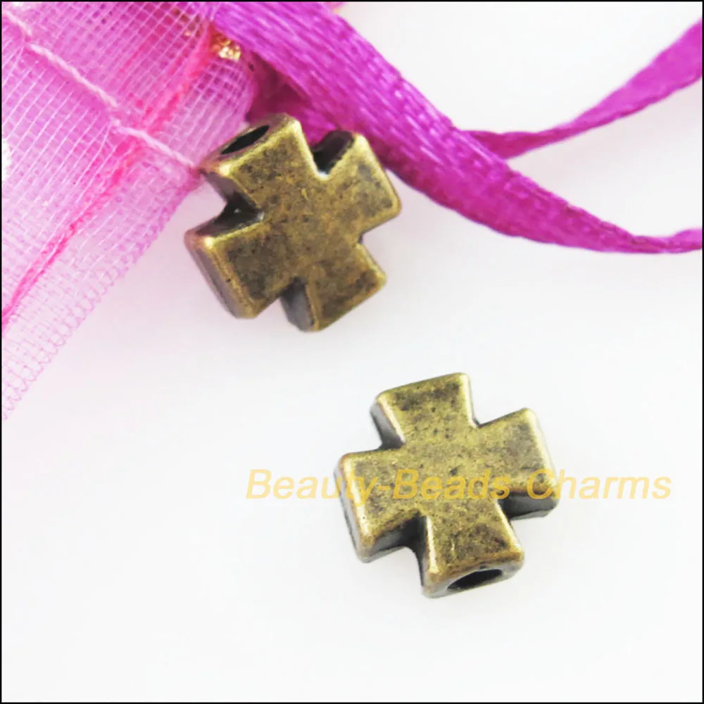 30New Tiny Smooth Cross Charms Antiqued Bronze Color Spacer Beads 8mm