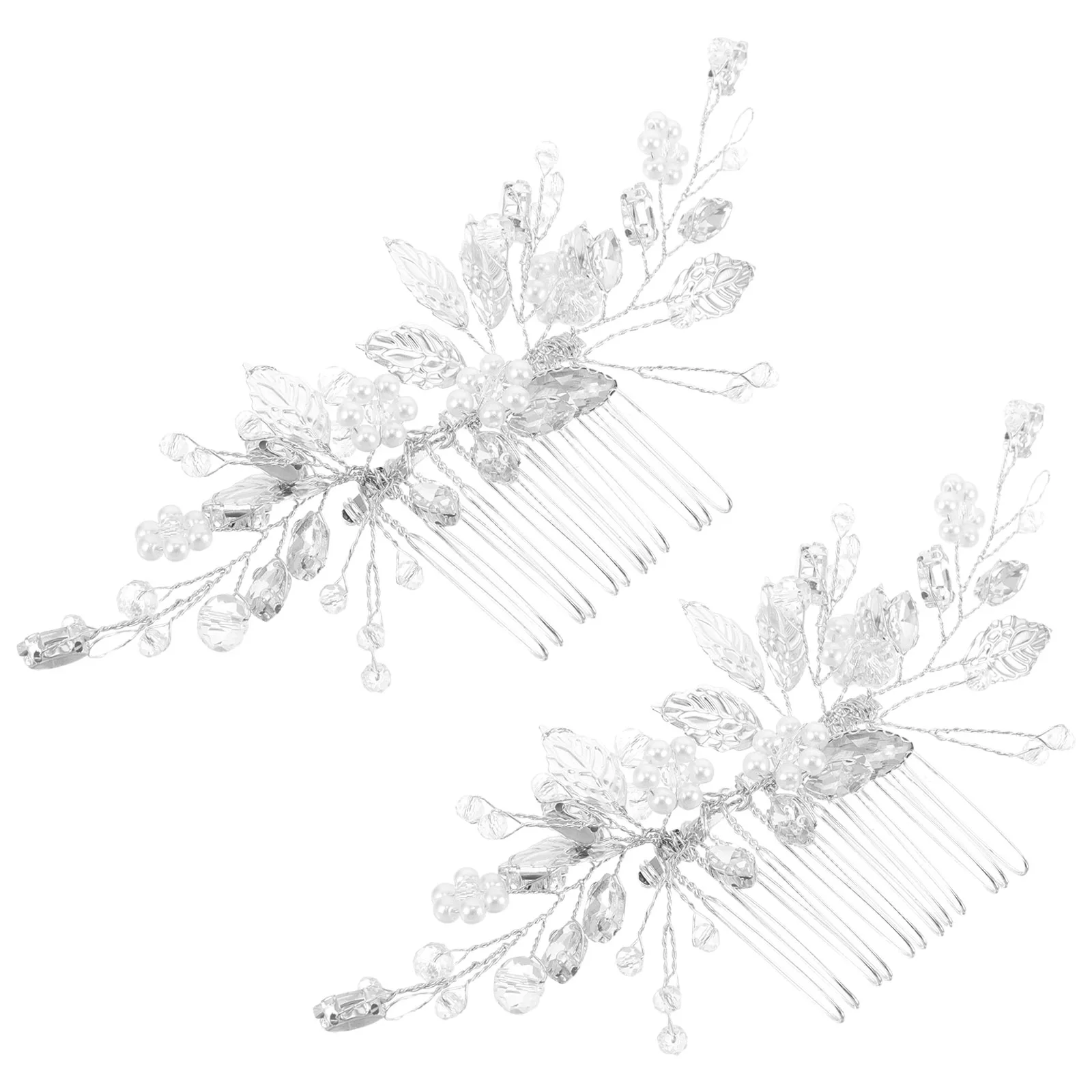 

2pcs Wedding Hair Comb Clips Bridal Leaf Design Faux Pearl Hairpins Lightweight Secure Fit Sparkling Updo Hair for Brides