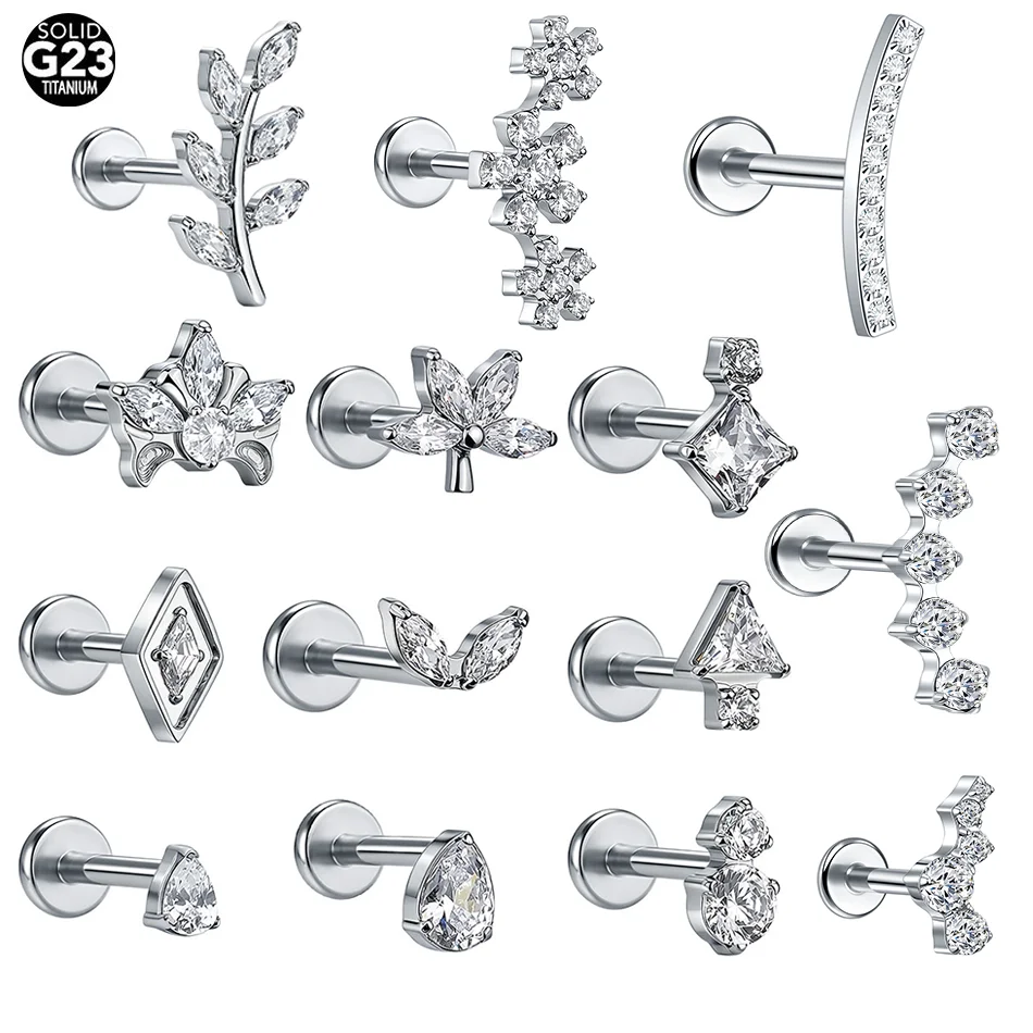 1 Stück Titan Gebogener Zirkon-Ohrstecker für Frauen, Innengewinde, Blumen-CZ-Helix-Tragus-Labret-Piercing Körperschmuck