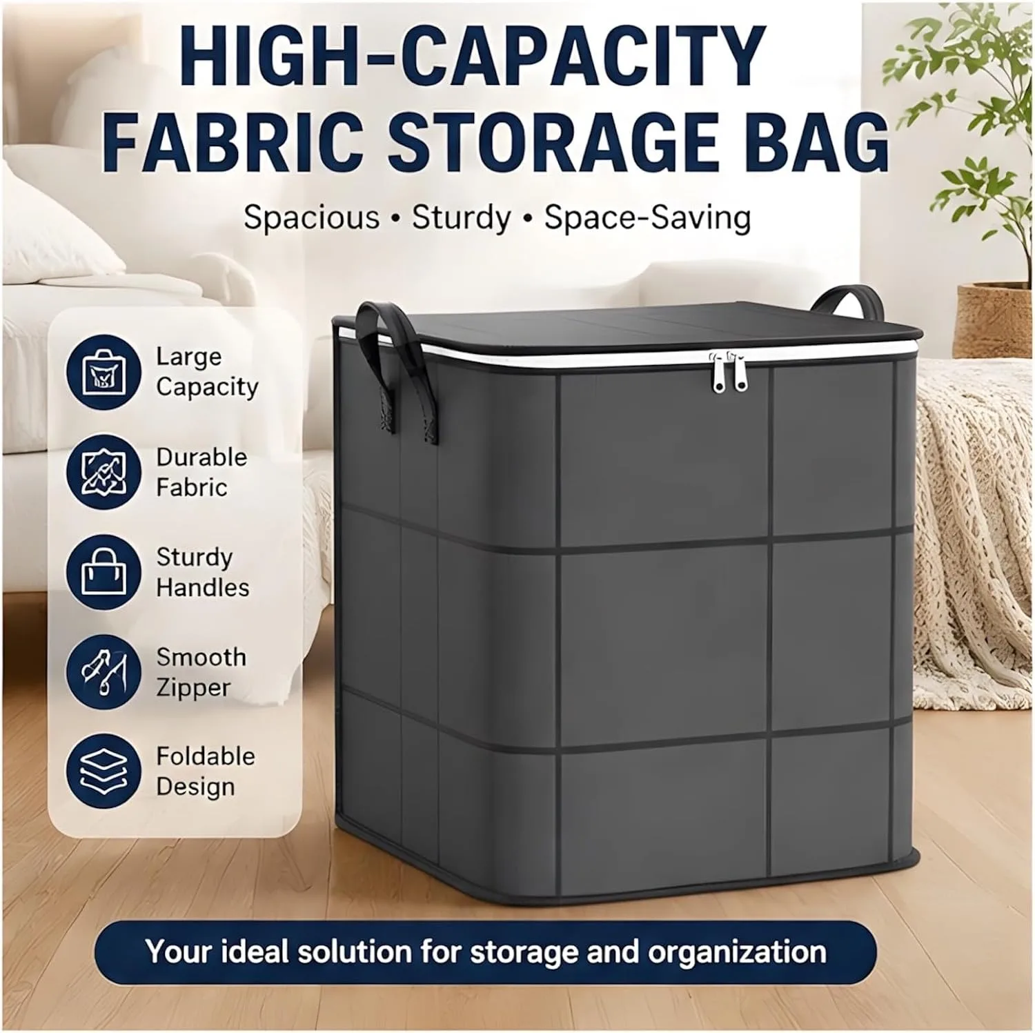 Foldable Quilt Storage Bag for Clothing Cotton Clothes Organizing Bag Black Woven Bag with Large Capacity Moving Packing Bags