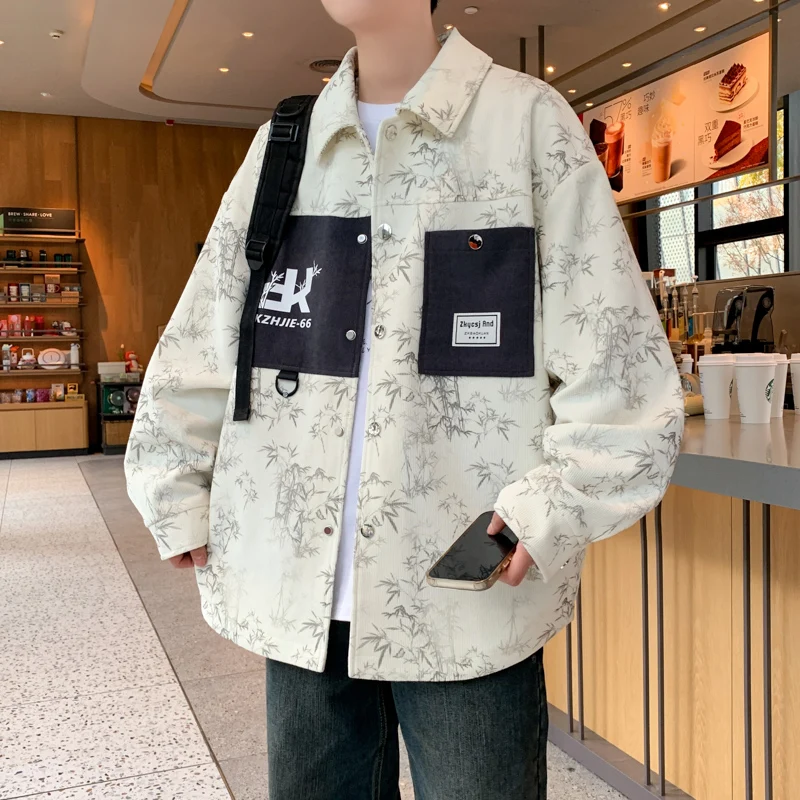 

Мужская куртка весна-осень, модная, брендовая, приталенная, с принтованным воротником, из полиэстера, молодежная, для электронной коммерции