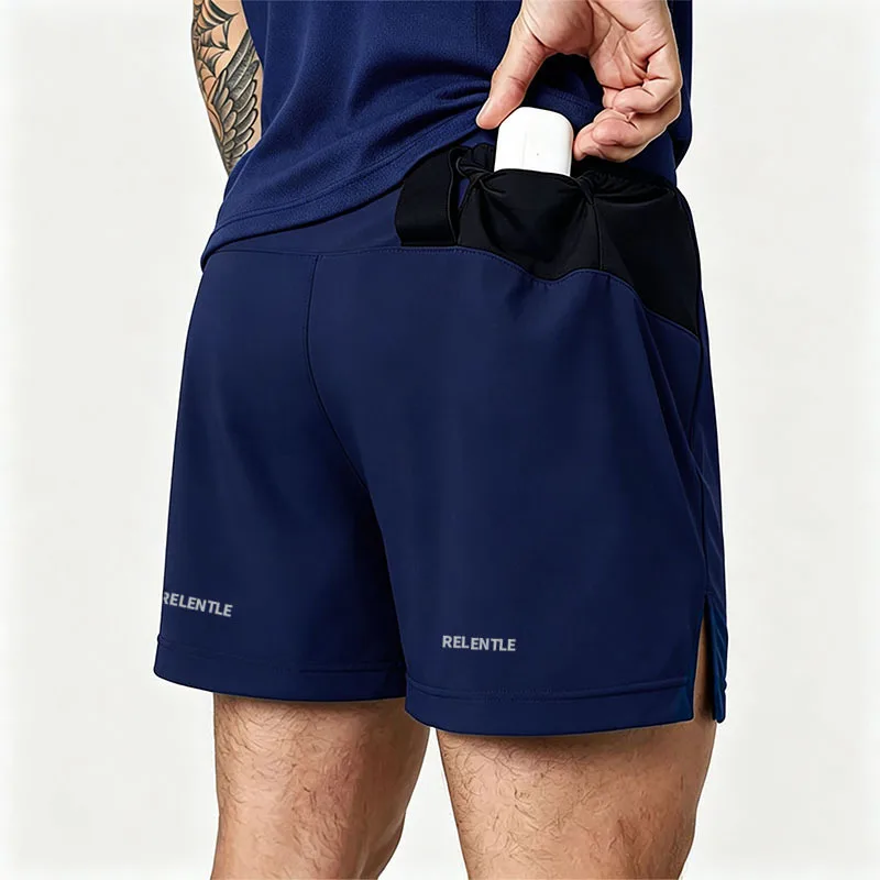 Men's Quick Dry Sports Shorts Breathable Mesh Gym Workout Running Shorts Straight Athletic Training Shorts with Side Pockets