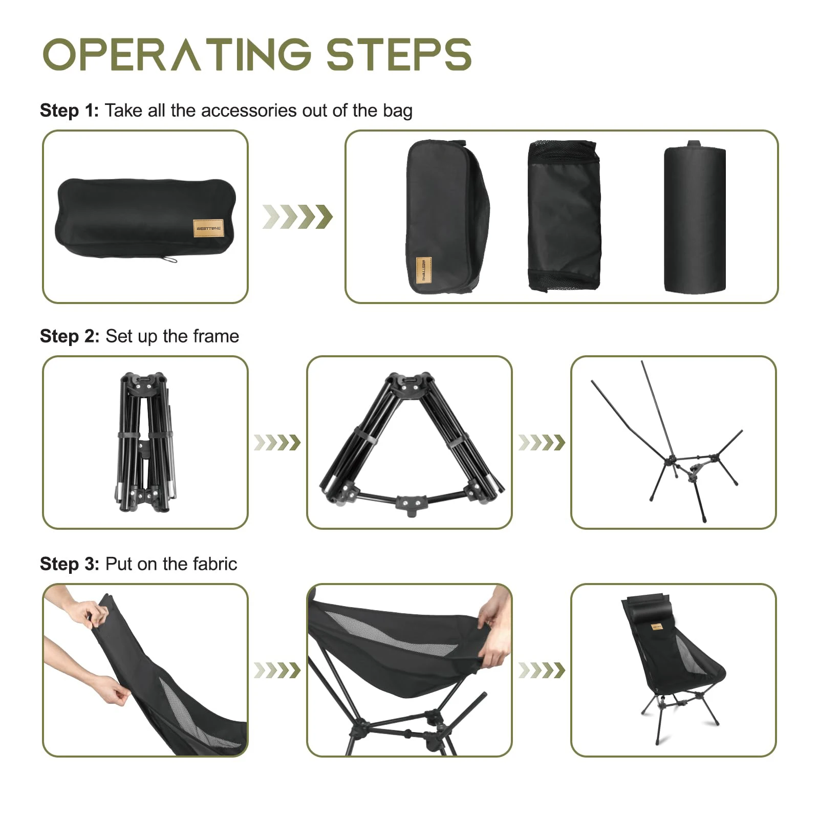 WESTTUNE Outdoor Folding Chairs with Headrest and Storage Bag Lightweight Chair for Outside Camping Hiking Travel Beach Sports