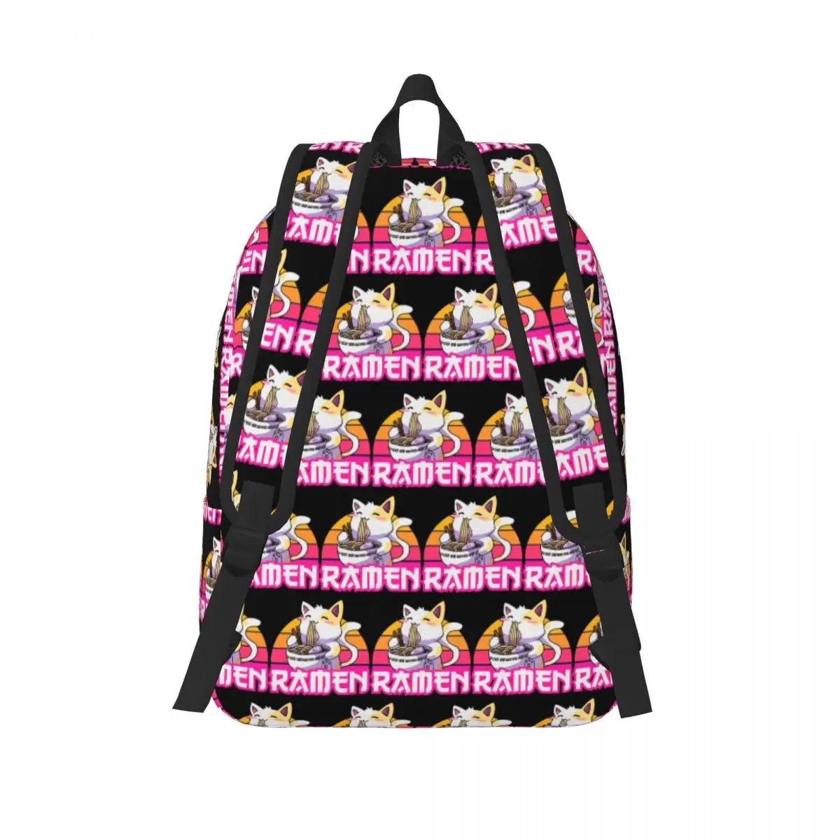 Cat Eating Tasty Ramen Noodle Student Backpack School Bag Hiking Travel Daypack for Men Women Fashion Bookbag Shoulder Bags