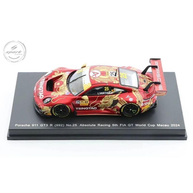 Spark 1:64 Porsche 911 GT3 R (992) No.25 Absolute Racing 5th FIA GT World Cup Macau 2024 Alloy Die Cast Car Model Collection