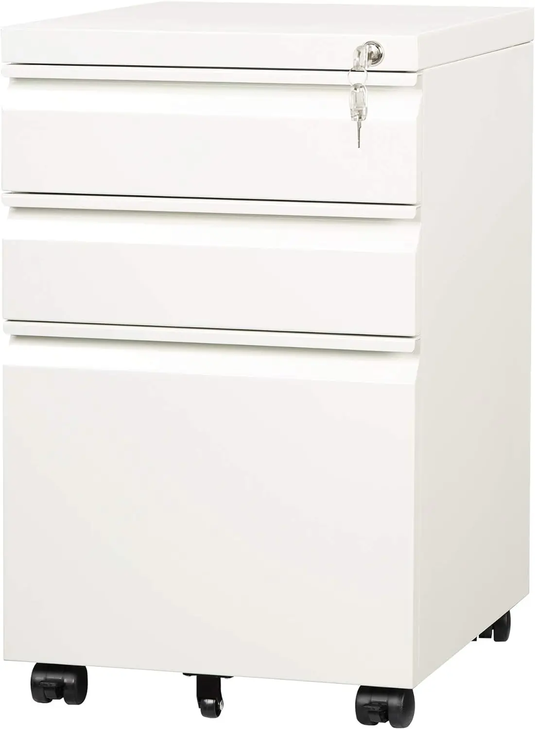 

NEW 3-Drawer Mobile File Cabinet (Under Office Desk), Assembled Except Casters, Fits Letter/Standard Sizes, White USA