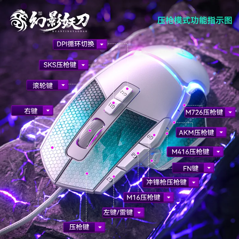 Imagem -02 - Wired Non-drive Pressure Gun Gaming Mouse Programação Macro com Efeito de Luz 12800dpi Skin Eating Chicken Hardware 14d