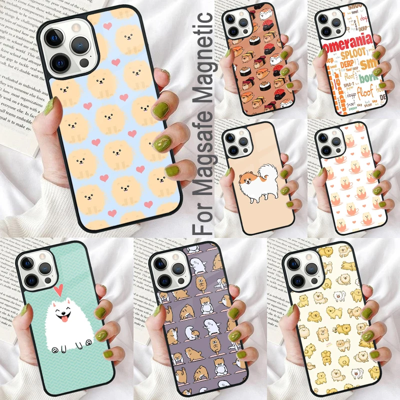 Pomeranian Watercolor Dog Magnetic Soft Phone Case for iPhone 16 Promax 15 Pro 13 14 Plus 11 12 Mini MagSafe Coque