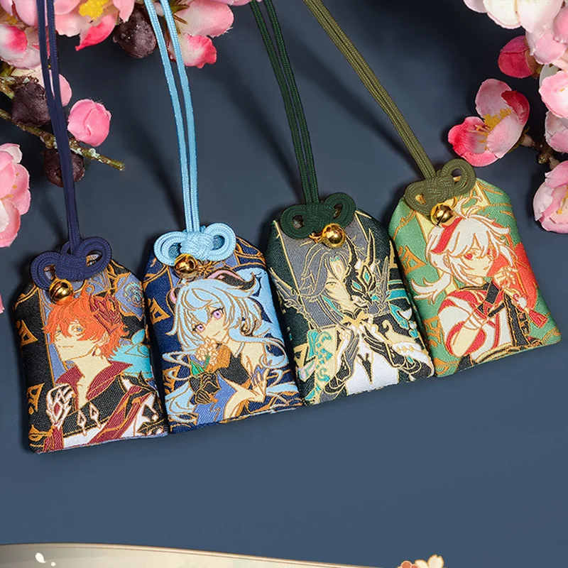 Game Genshin Impact Zhongli Xiao Yae Miko Creative Embroidery Pray Fortune Amulet Pendant Cos Accessories Keychain Figure Gift