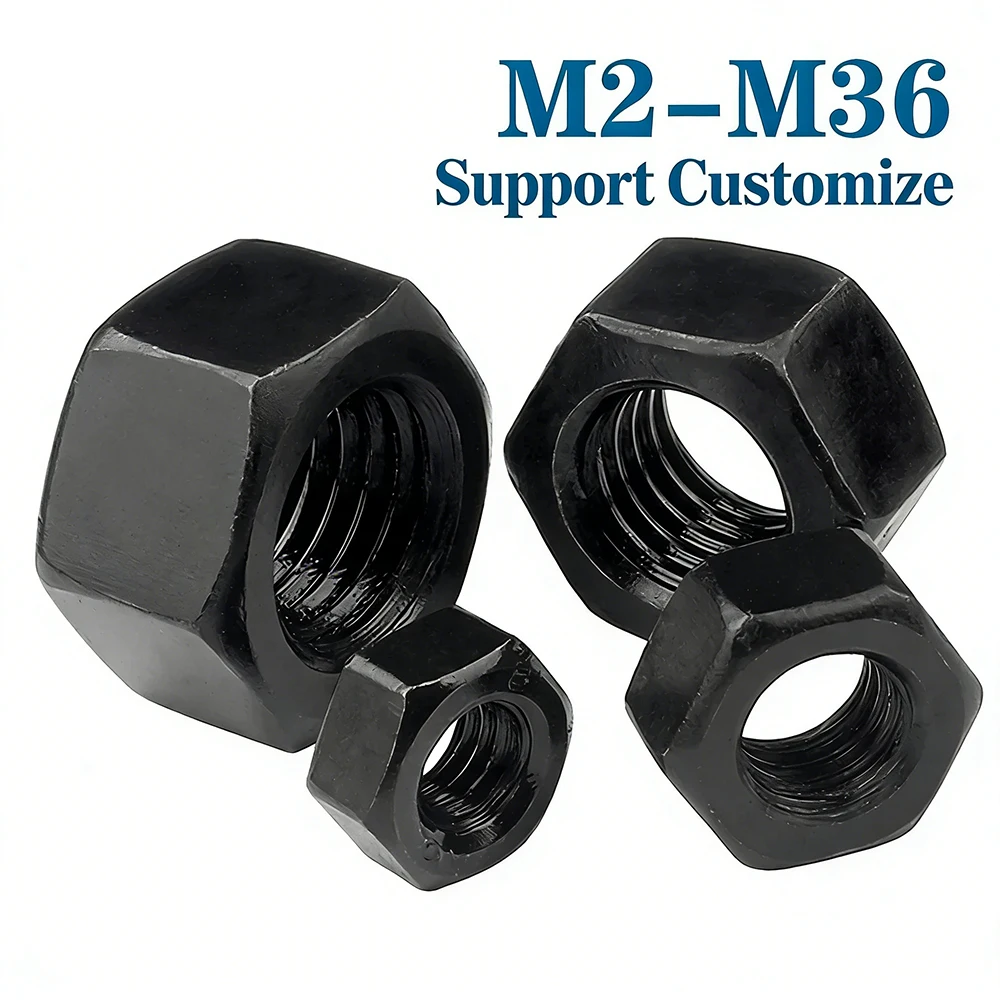 

1-50Pcs Black Hexagon Hex Nuts M2 M2.5 M3 M4 M5 M6 M8 -M18 M20 M22 M24 M27 M30 M36 Oxide Carbon Steel Support Customize
