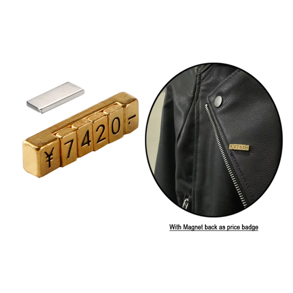 RMB Gold Suit Jacket Coat Magnetic Badge Holder Pricing Tags Combined Digit Mini Figure Blocks For Jewelry Show Case Shelf Edge