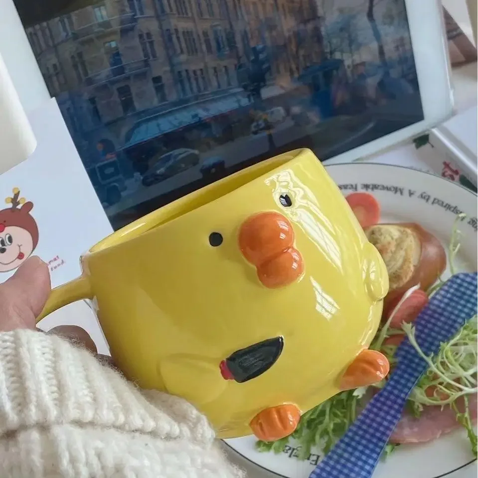 Creative Cute Mug Dudu Mouth Chicken Ceramic Mug Breakfast Juice Cup Household Milk Cup Cartoon Coffee Cup Birthday Gift