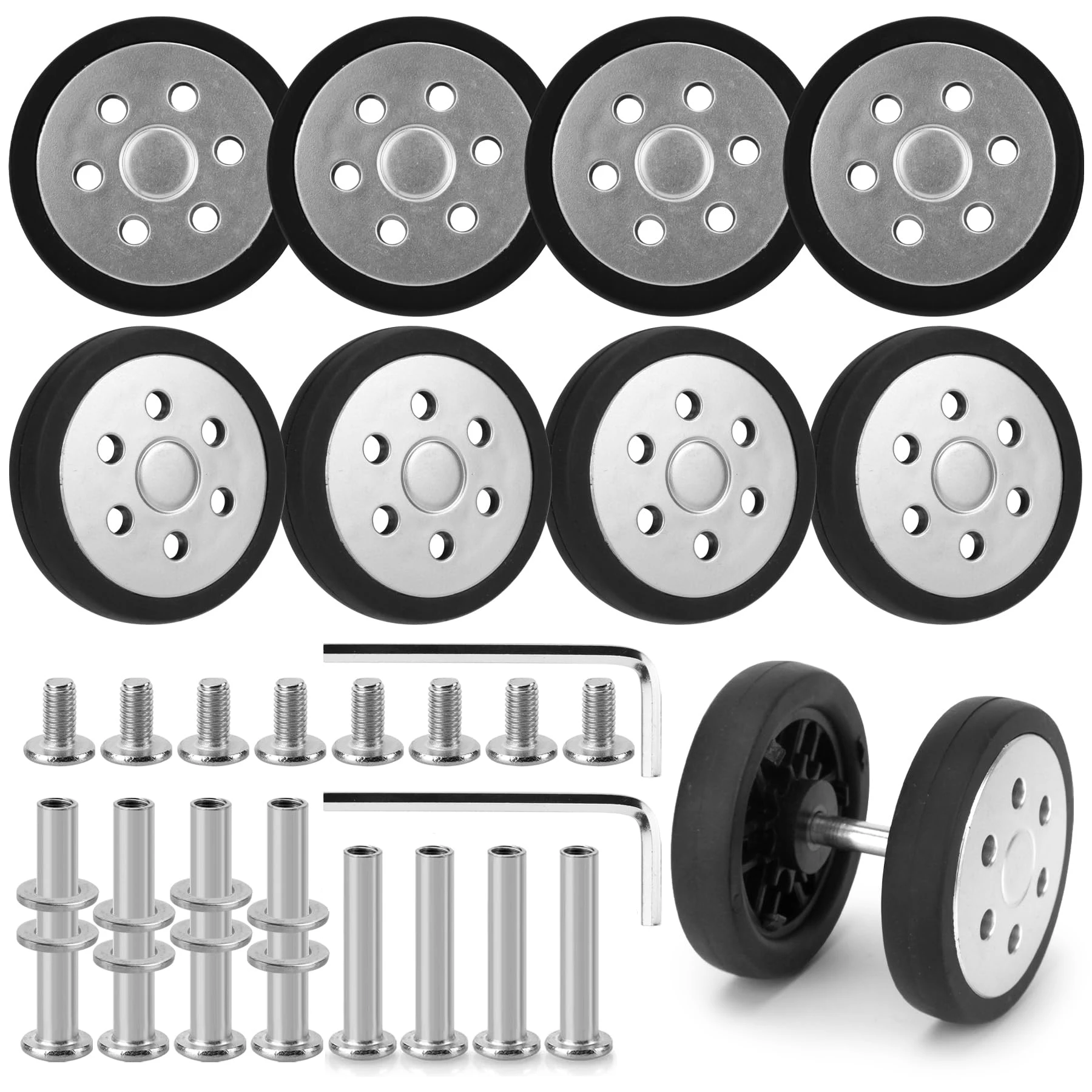 8Pcs Sliver Luggage Wheels W/H Screw Replacement Wheel for Suitcase Wear-resistant Trolley Repair Wheel 60mm Axles Caster Parts