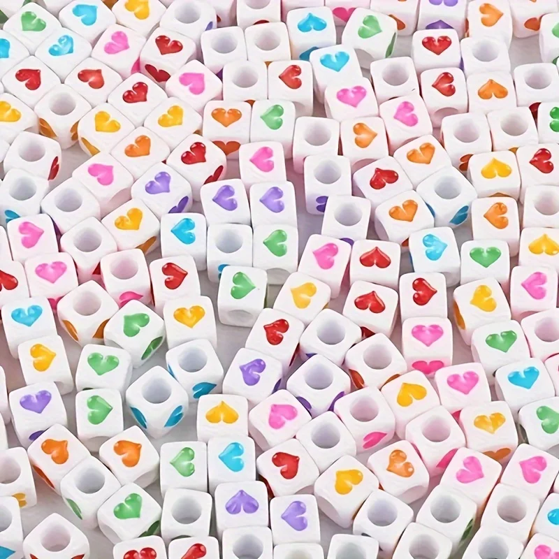 100pcs,7mm*7mm, Acrylic square heart-shaped beads can be used as couple bracelets, DIY jewelry bracelets