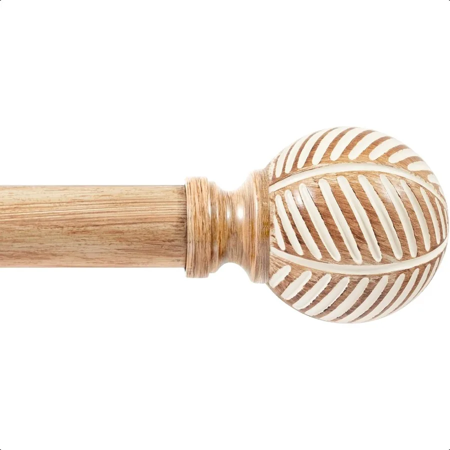 

Wood Curtain Rods for Windows 48 to 84 1 Inch Heavy Duty Drapery Rods with Imitation Wood Grain Leaf Pattern Finials Indoor Out