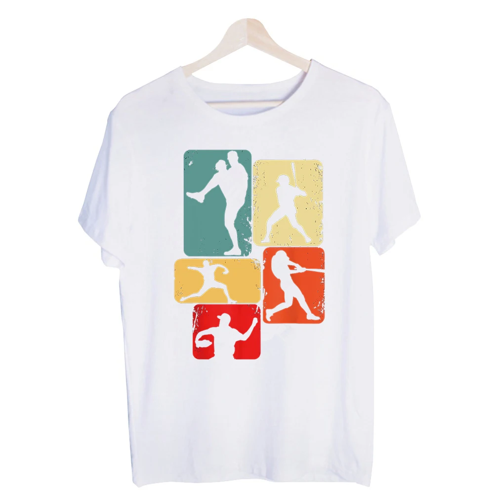Men's Baseball Player Silhouette Graphic Tee, Retro Style Short Sleeve T-Shirt for Casual Sports Outfits