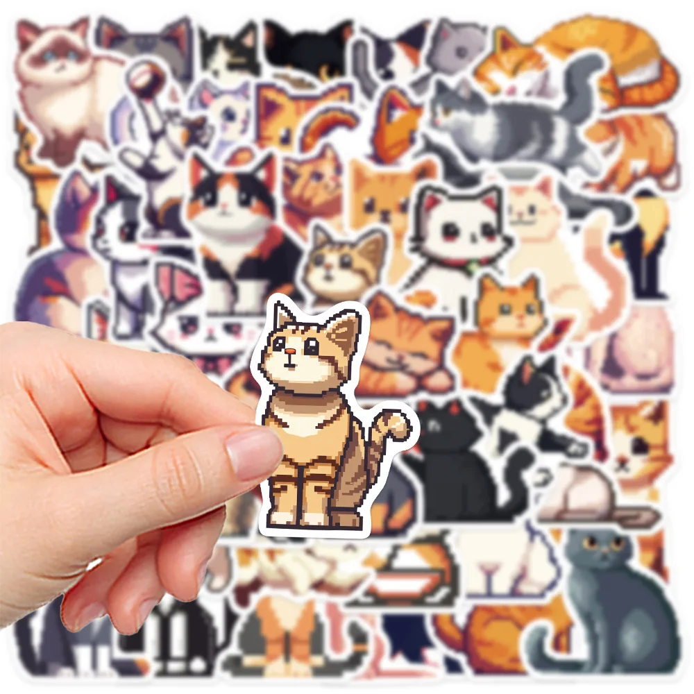 Desenhos animados Pixel Cat Adesivos, Decalques de Vinil para Garrafa De Água, Laptop, Bagagem, Notebook, Impermeável, Graffiti Adesivo, Brinquedo, Bonito, 10 Pcs, 50Pcs