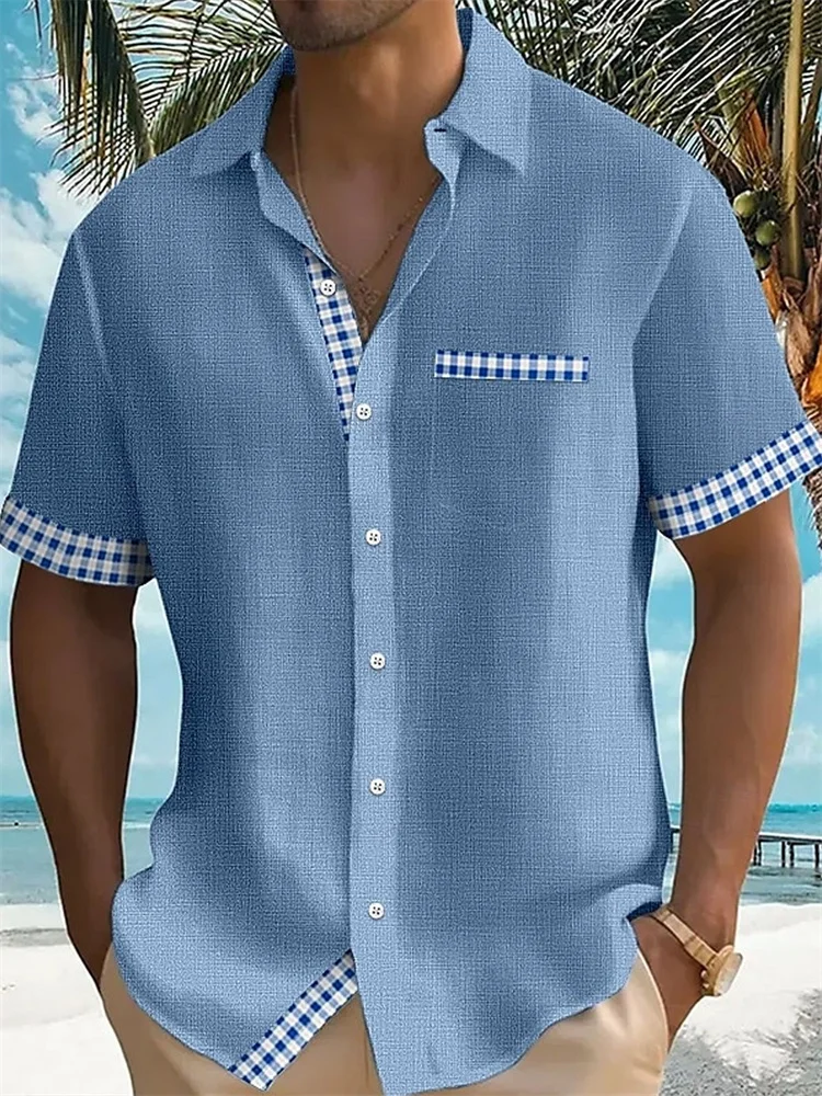 

Summer Hawaiian men's shirt vacation daily slim fit top simple elegant pattern plaid social casual fashion