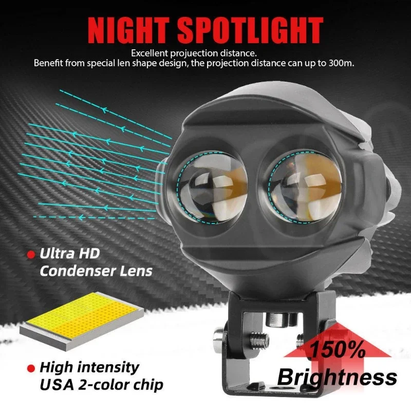 Moto External Water Bird Spotlight Led Yellow and White Light Paving Electric Vehicle Front Light Super Bright Auxiliary Mini