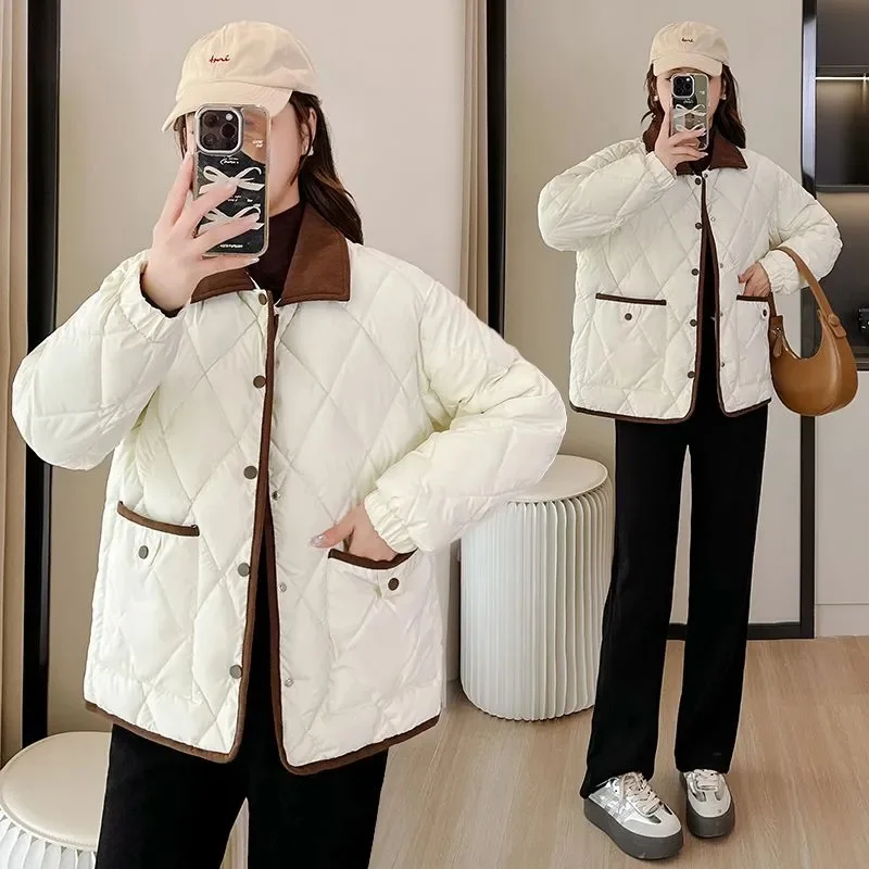 Down Cotton Coat Short Ladies Xiaoxiangfeng Cotton-Padded Jacket Women Parkas Autumn Winter New Disposable PU Leather Outerwear