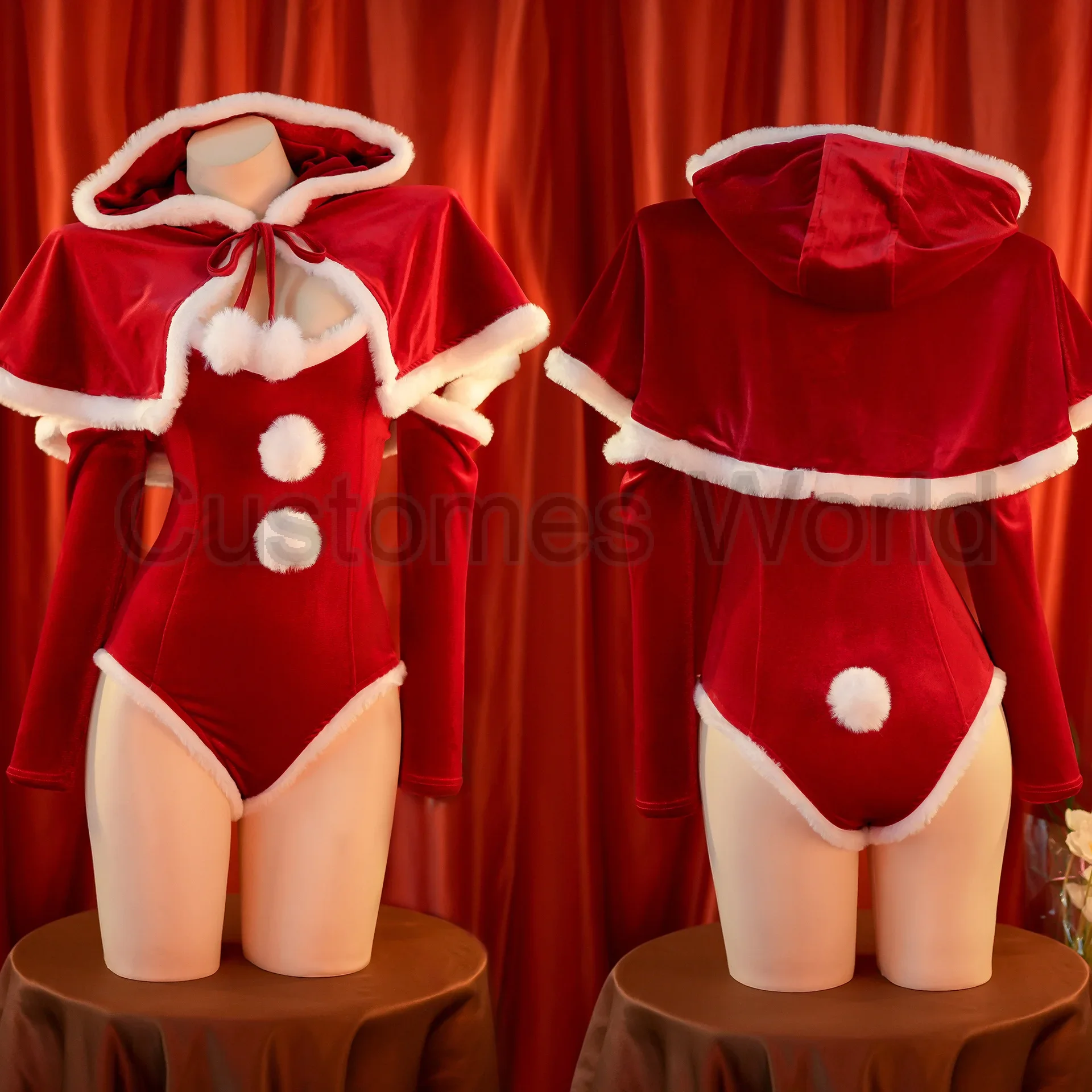 Christmas Costume Xmas Party Snow Elk Girl Red Dress Cloak Rope Unifrom Sexy Pajamas Cosplay Christmas Female