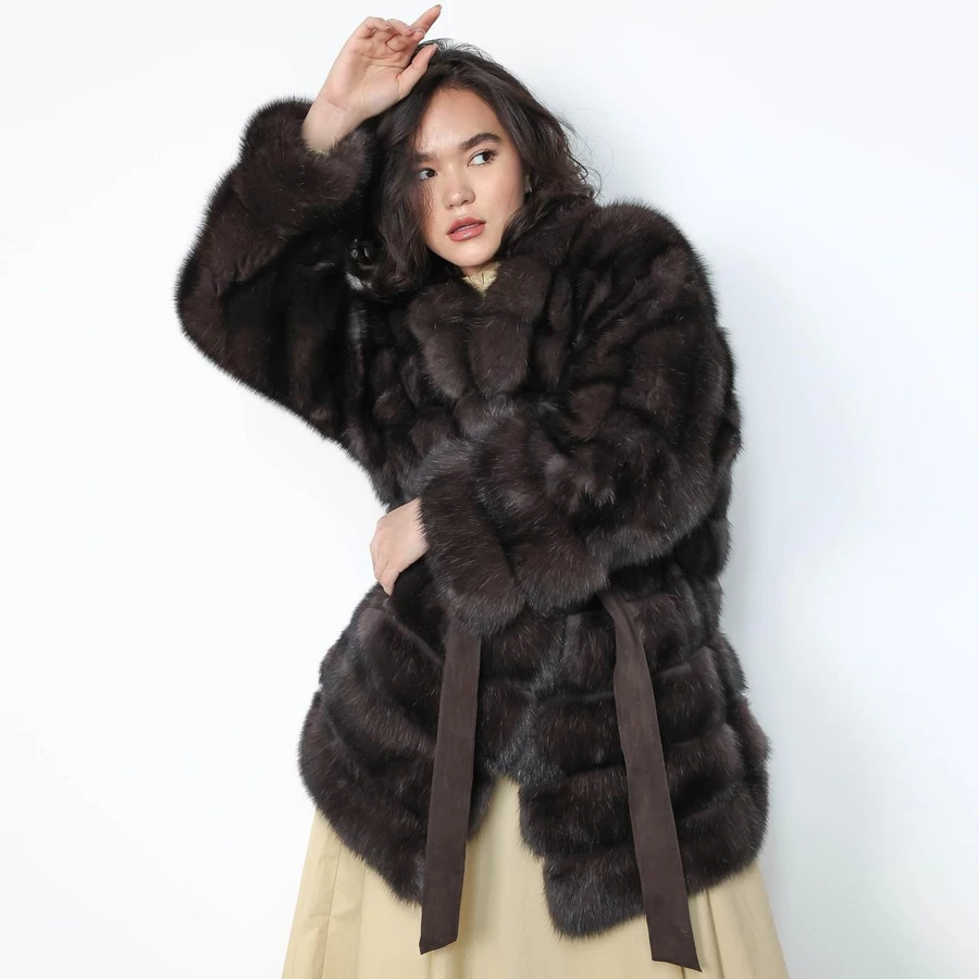 

Fur Coat With Lapel Collar 2024 Winter Women's Outwears Natural Fox Furs Jacket High Quality Fluffy Fur Coats Female