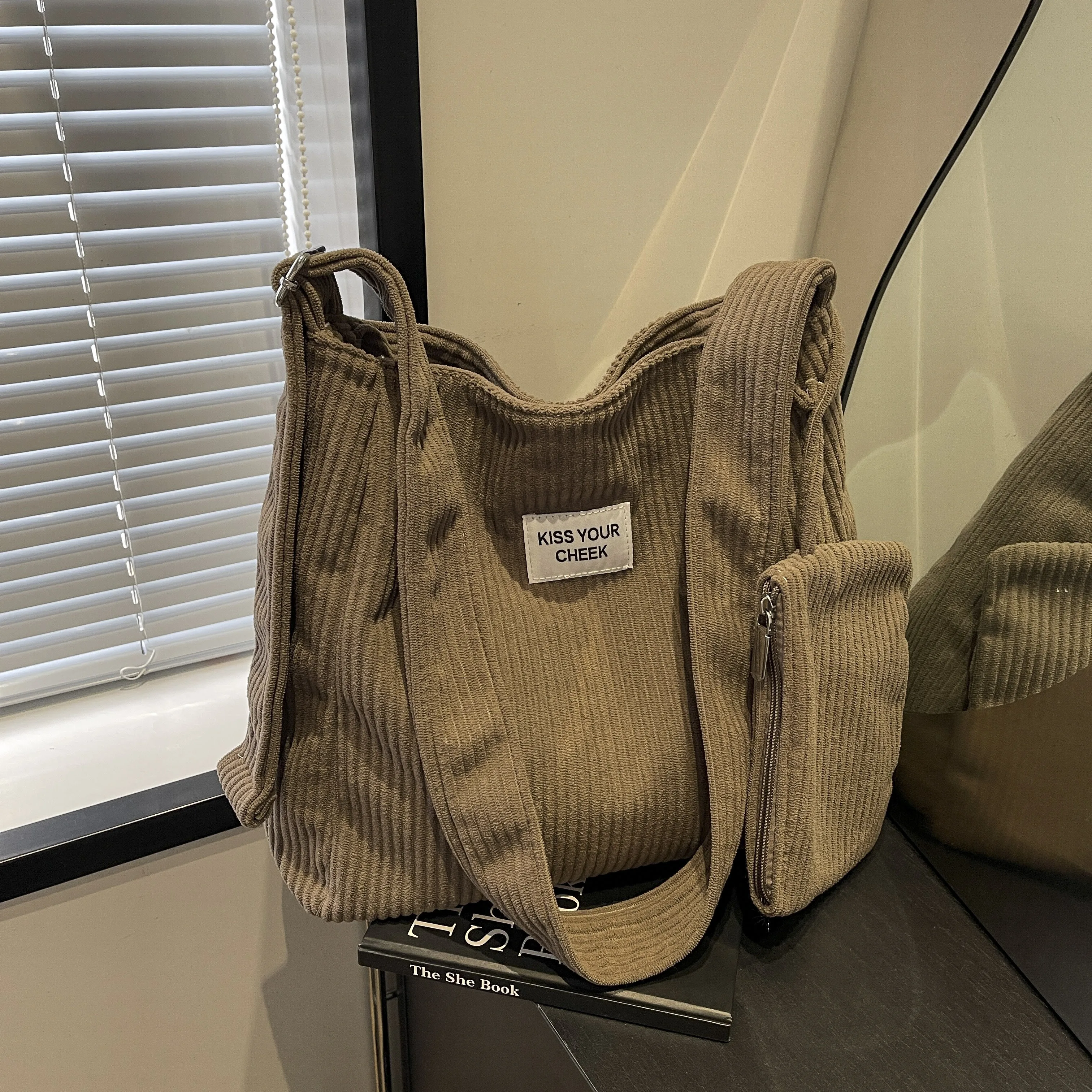 

Corduroy large capacity pure color mother and child bag autumn and winter fashionable letter shoulder bag