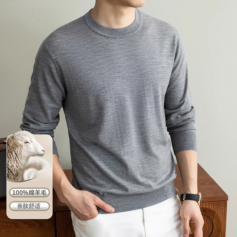 

100% Superfine Wool Men Knitwear 2026 Spring Worsted Wool Thin Jumper Long Sleeve Sheep Wool Clothes Male Knit T-shirt Pullovers