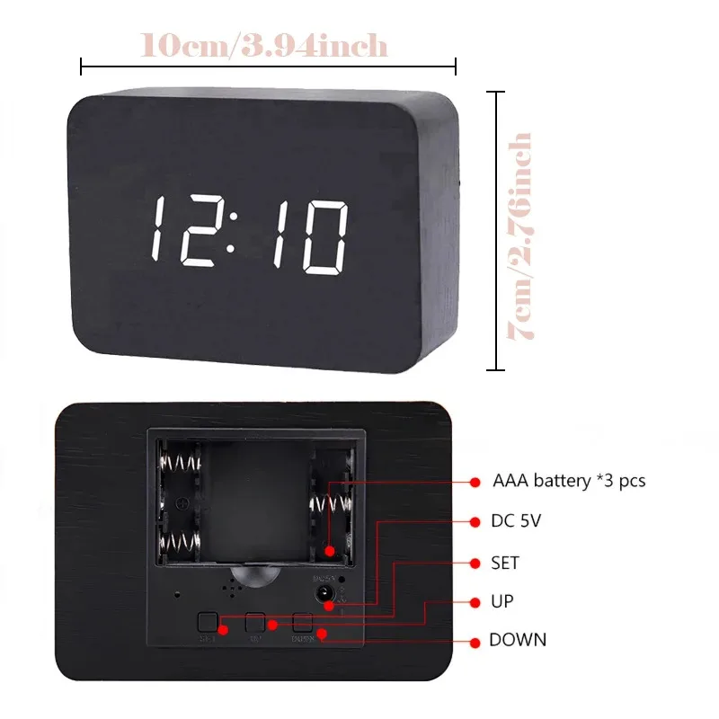 Wooden Digital Alarm Clock with Temperature 6