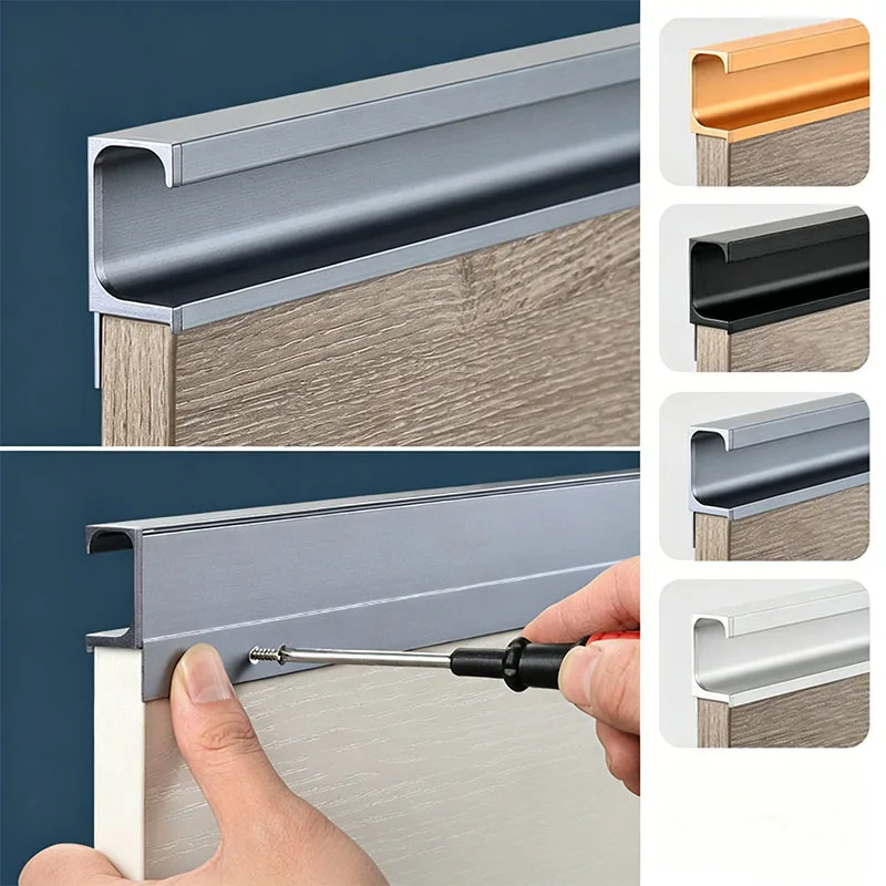 G-Type Handles,No-Groove Recessed Pulls,Cabinet Door Handles,Aluminum Alloy Oxidation,Modern Minimalist Hardware for Wardrobe
