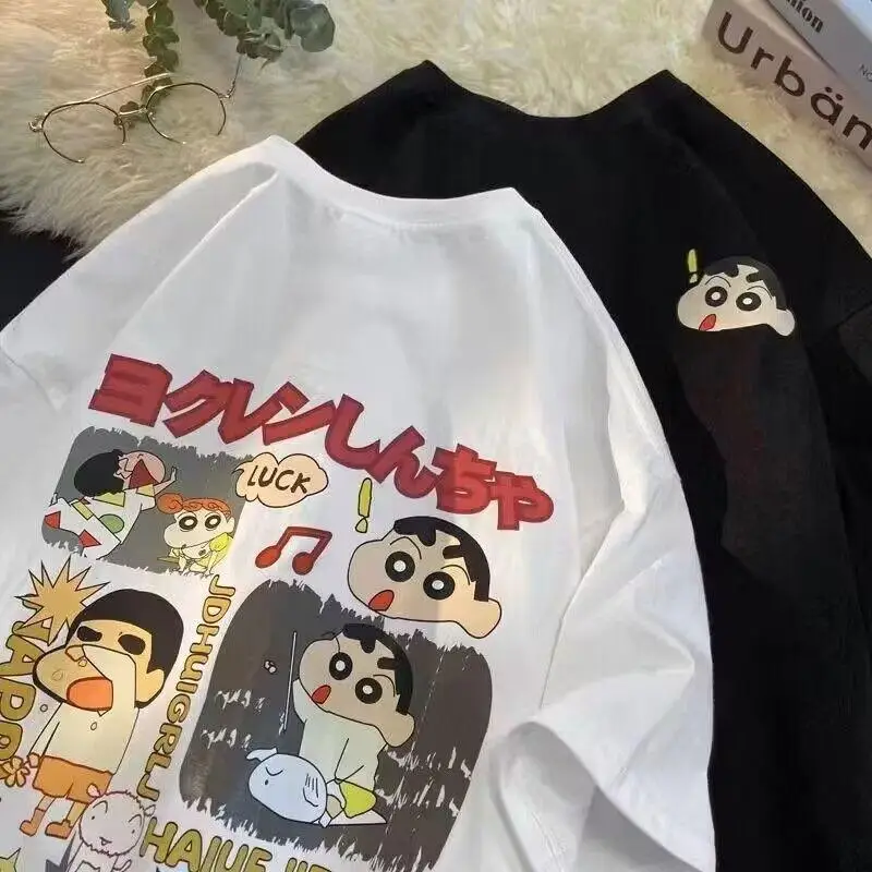 American Crayon Shin-Chan Short Sleeve Women Cartoon Graphic T Shirts Couple Loose Round Neck Student Casual T-Shirt Fashion