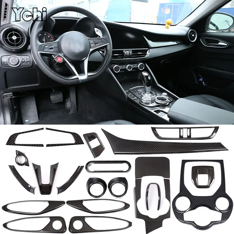 Panel Decorativo de Fibra de Carbono ABS para Alfa Romeo Giulia 2017-2020, Adhesivo para el Panel de Control Central del Coche