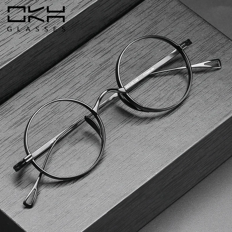 

OKH Premium Qulity Pure Titanium Glasses Frame Men Retro Round Designer Eyewear Male Women Optical Prescription Eyeglasses T04